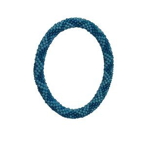 Sashka Bracelet Handmade Bohemian Chic Crochet Beaded Roll-On Light Blue Blue 3"